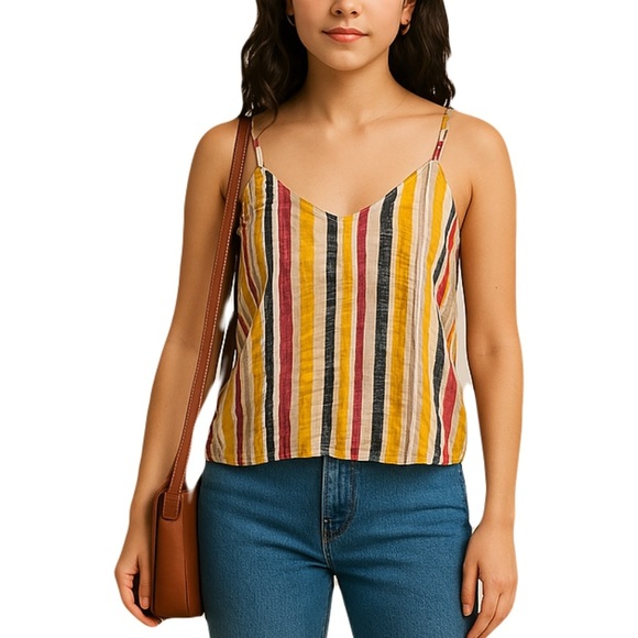 LOFT Tops - LOFT Striped Ripple Cami Top – Adjustable Tie Back, Size SP